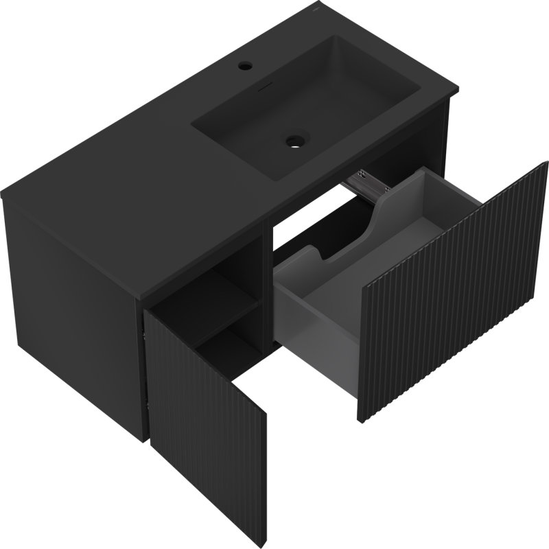 Mexen Rivel vonios spintelė 100 cm su dešine Otis kriaukle, 1S, 1D, juodos matinės spalvos - 91A23-10047-3-BBFF71-W18P71