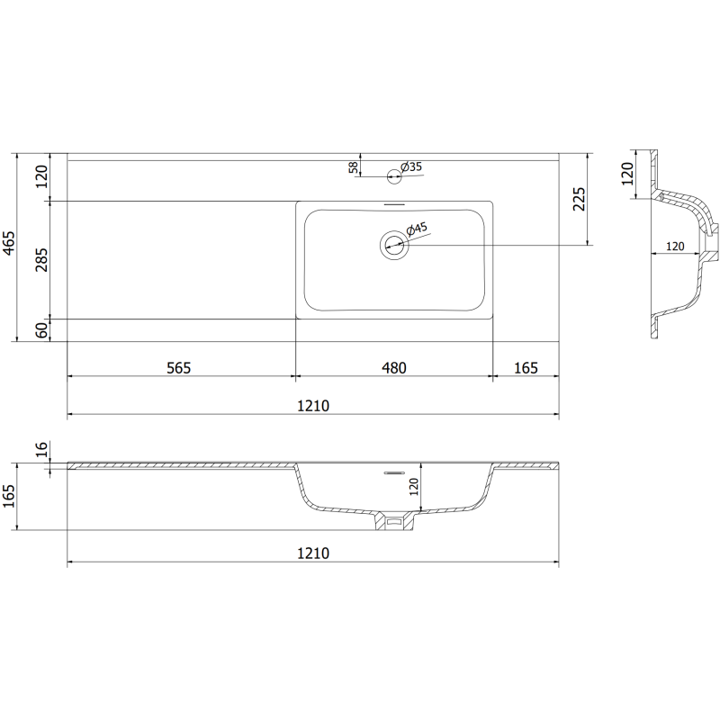 Mexen Rivel vonios spintelė 120 cm su kriaukle Otis dešinė, 1S, 1D, griovelinė, balta mat - 91A23-12047-3-BBFF01-W18P01