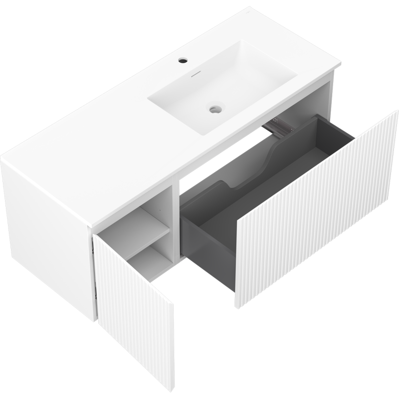 Mexen Rivel vonios spintelė 120 cm su kriaukle Otis dešinė, 1S, 1D, griovelinė, balta mat - 91A23-12047-3-BBFF01-W18P01