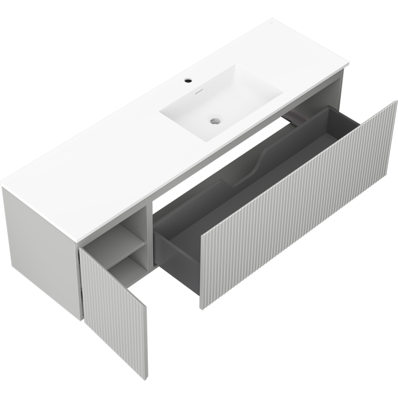 Mexen Rivel vonios spintelė 160 cm su Otis praustuvu, dešinė, 1S, 1D, rifliuota, pilka matiniu/balta matiniu