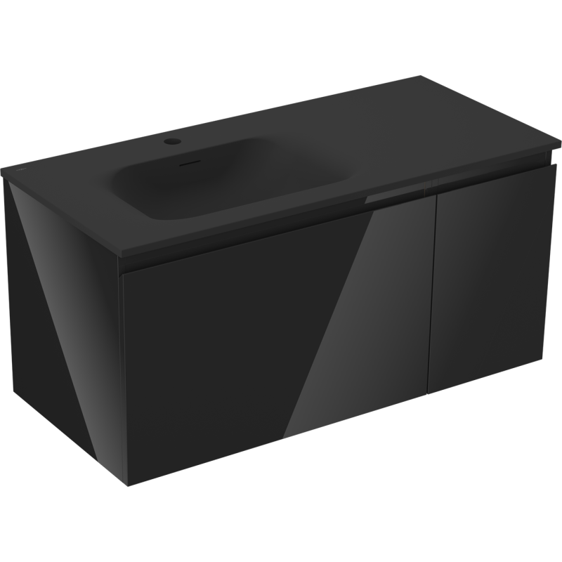 Mexen Orio vonios spintelė 90 cm su praustuvu Vela, kairė, 1S, 1D, juoda blizgi/juoda matinė - 91A13-09047-3-BBFF70-W23L71