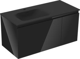 Mexen Orio vonios spintelė 90 cm su praustuvu Vela, kairė, 1S, 1D, juoda blizgi/juoda matinė - 91A13-09047-3-BBFF70-W23L71