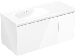 Mexen Orio vonios kambario spintelė 100 cm su Vela kairiniu praustuvu, 1S, 1D, blizganti balta - 91A13-10047-3-BBFF00-W23L00