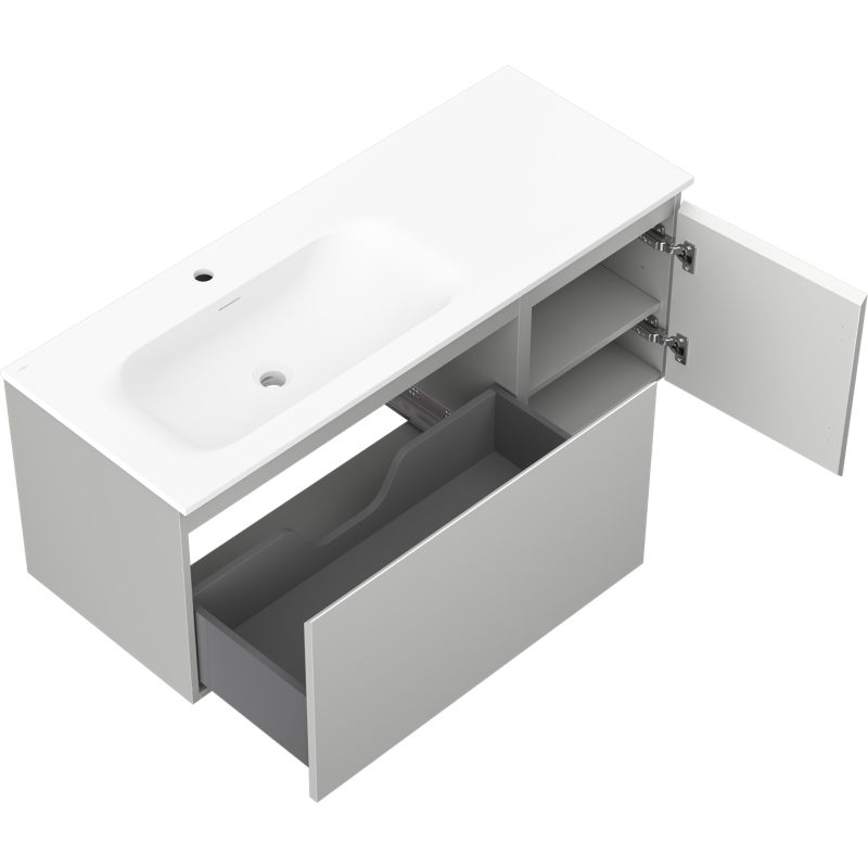 Mexen Orio vonios spintelė 120 cm su kriaukle Vela kairė, 1S, 1D, pilka matinė/balta matinė - 91A13-12047-3-BBFF62-W23L01