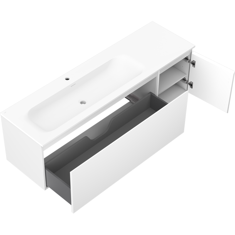 Mexen Orio vonios spintelė 160 cm su Vela kairine praustuve, 1S, 1D, balta matinė - 91A13-16047-3-BBFF01-W23L01