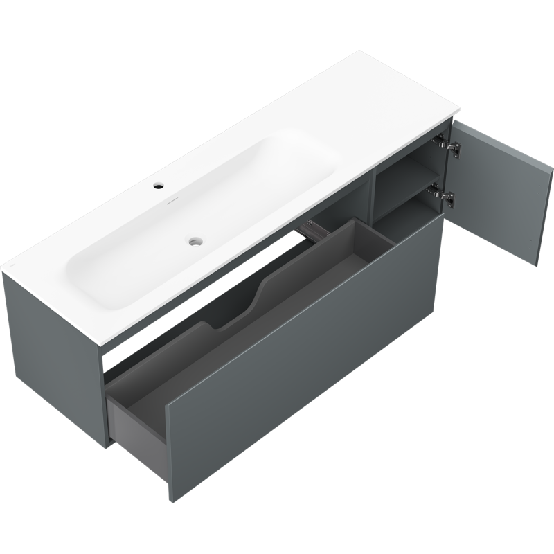 Mexen Orio vonios spintelė 160 cm su Vela kairiuoju kriaukle, 1S, 1D, grafito matinė/balta matinė - 91A13-16047-3-BBFF66-W23L01