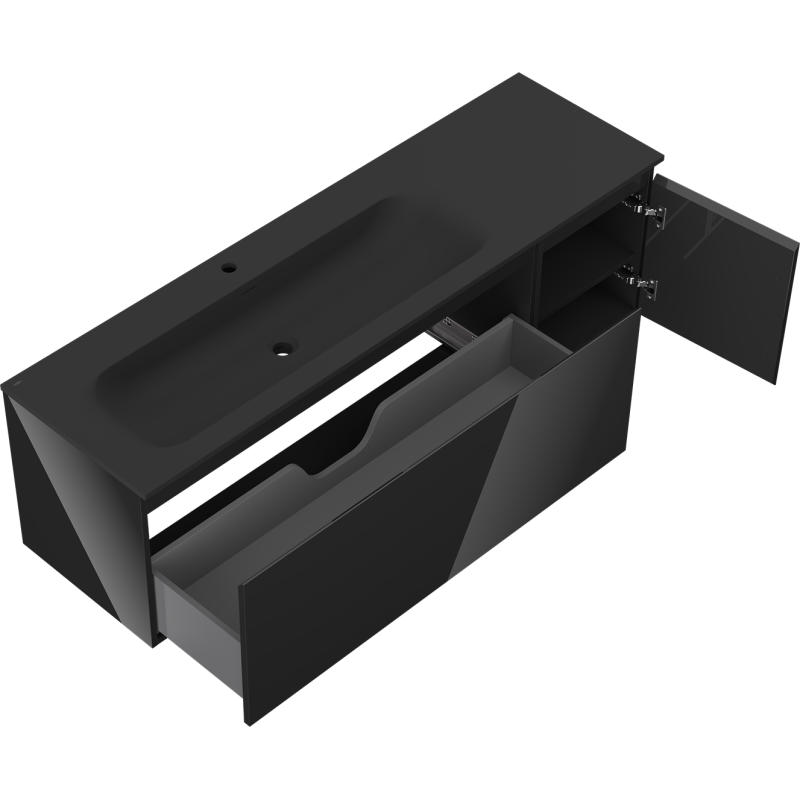 Mexen Orio vonios spintelė 160 cm su Vela kairine kriaukle, 1S, 1D, juoda blizgi/juoda matinė - 91A13-16047-3-BBFF70-W23L71