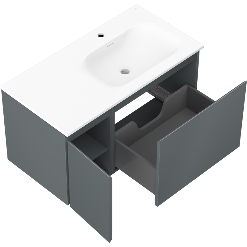 Mexen Orio vonios spintelė 90 cm su Vela kriaukle dešinėje, 1S, 1D, matinė grafito/balta matinė - 91A13-09047-3-BBFF66-W23P01