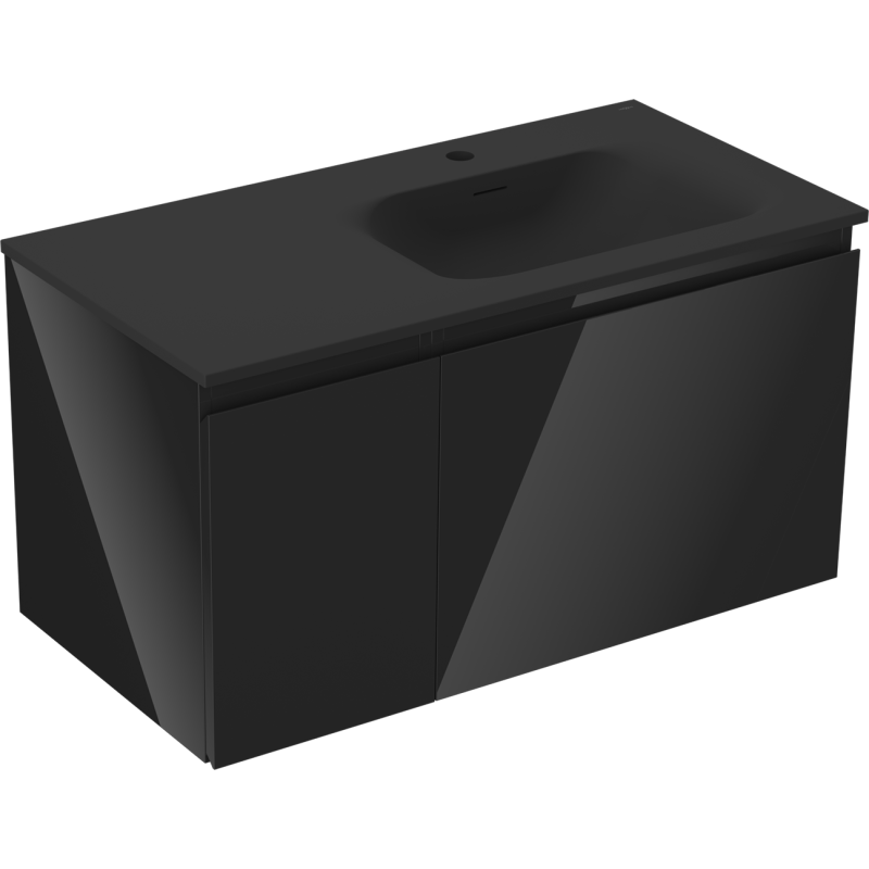 Mexen Orio vonios spintelė 90 cm su kriaukle Vela dešinė, 1S, 1D, juodas blizgesys/juodas matas - 91A13-09047-3-BBFF70-W23P71