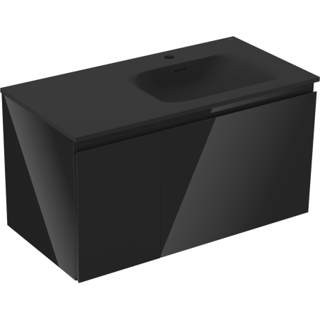 Mexen Orio vonios spintelė 90 cm su kriaukle Vela dešinė, 1S, 1D, juodas blizgesys/juodas matas - 91A13-09047-3-BBFF70-W23P71