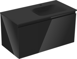 Mexen Orio vonios spintelė 90 cm su kriaukle Vela dešinė, 1S, 1D, juodas blizgesys/juodas matas - 91A13-09047-3-BBFF70-W23P71