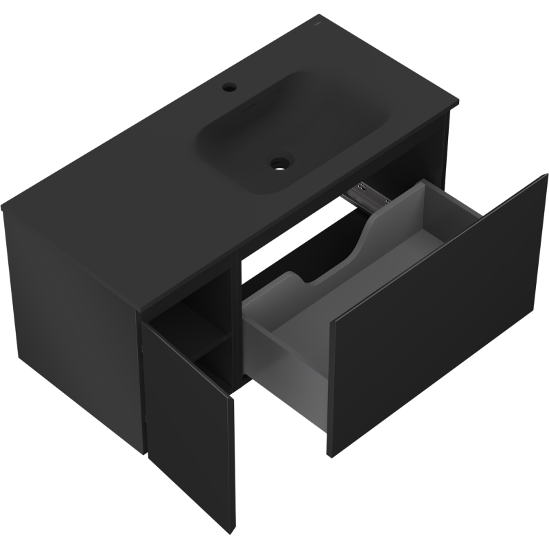 Mexen Orio vonios spintelė 100 cm su Vela praustuvu dešinėje, 1S, 1D, juoda matinė - 91A13-10047-3-BBFF71-W23P71