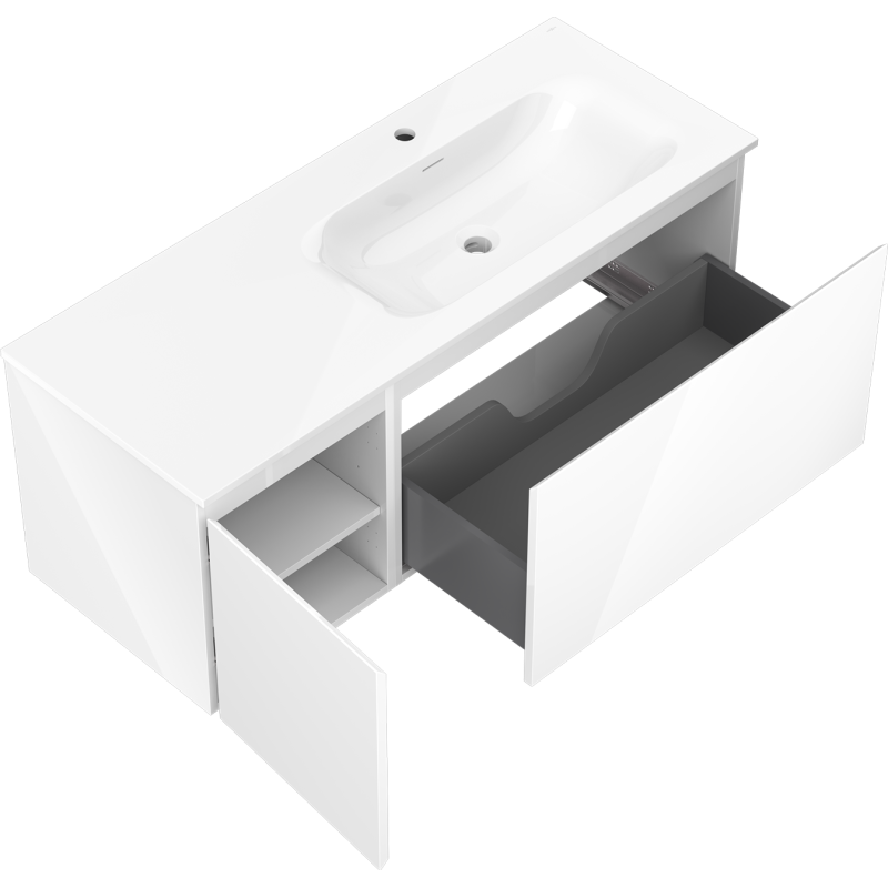 Mexen Orio vonios spintelė 120 cm su kriaukle Vela dešinėje, 1S, 1D, balta blizgi - 91A13-12047-3-BBFF00-W23P00