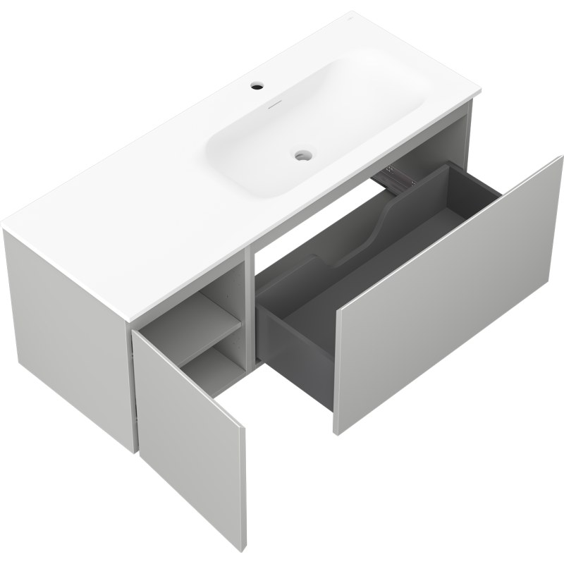 Mexen Orio vonios spintelė 120 cm su kriaukle Vela, dešinė, 1S, 1D, pilka matinė/balta matinė - 91A13-12047-3-BBFF62-W23P01