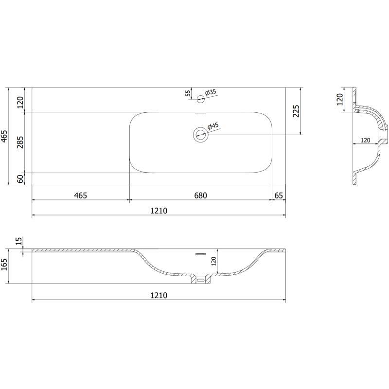 Mexen Orio vonios spintelė 120 cm su kriaukle Vela, dešinė, 1S, 1D, pilka matinė/balta matinė - 91A13-12047-3-BBFF62-W23P01
