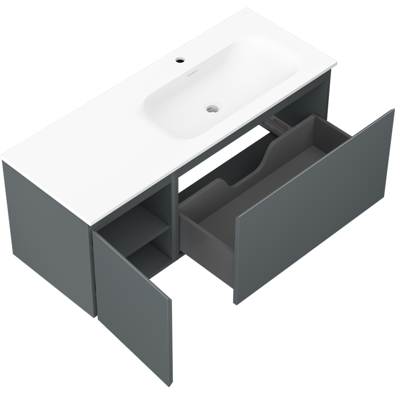 Mexen Orio vonios spintelė 120 cm su kriaukle Vela dešinė, 1S, 1D, grafito matinė/balta matinė - 91A13-12047-3-BBFF66-W23P01