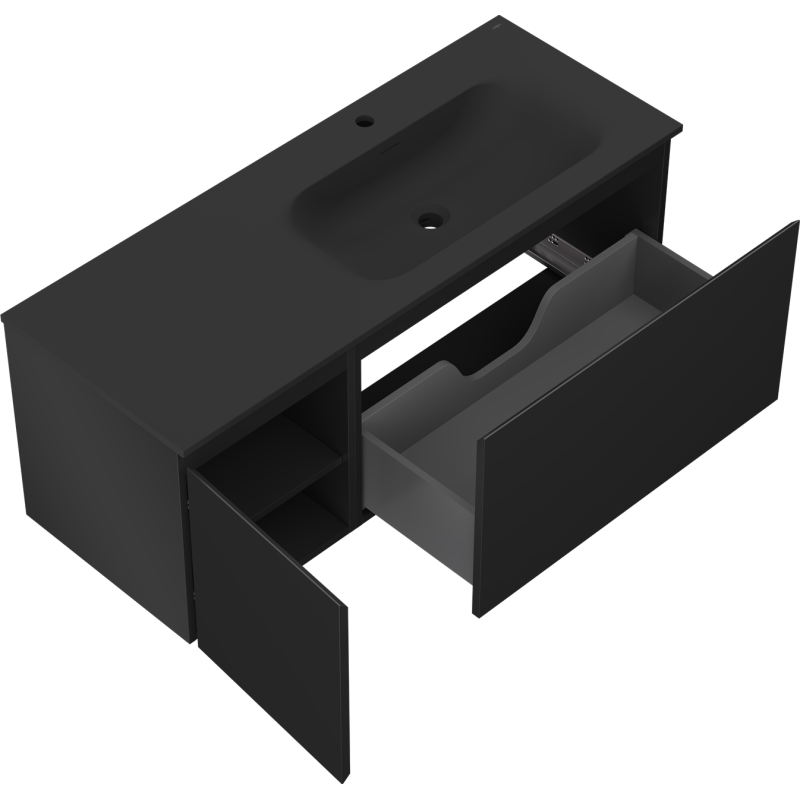 Mexen Orio vonios kambario spintelė 120 cm su Vela dešiniąja kriaukle, 1S, 1D, juoda matinė - 91A13-12047-3-BBFF71-W23P71