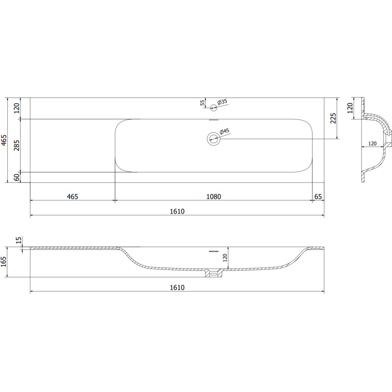 Mexen Orio vonios spintele 160 cm su dešine Vela kriauklė, 1S, 1D, grafito matinė/balta matinė - 91A13-16047-3-BBFF66-W23P01