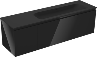 Mexen Orio vonios spintelė 160 cm su praustuvu Vela dešine, 1S, 1D, juoda blizgi/juoda matinė - 91A13-16047-3-BBFF70-W23P71