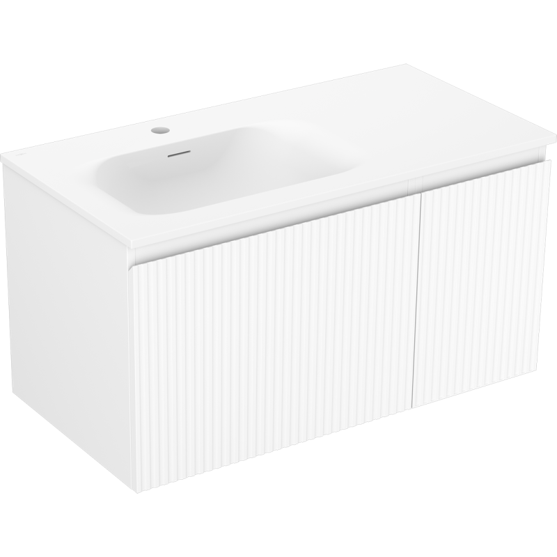 Mexen Rivel vonios spintelė 90 cm su kriaukle Vela kaire, 1S, 1D, rifliuotas, balta matinė - 91A23-09047-3-BBFF01-W23L01