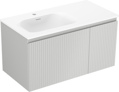 Mexen Rivel vonios kambario spintelė 90 cm su kairės pusės praustuvu Vela, 1S, 1D, rifliuota, pilka matinė/balta matinė