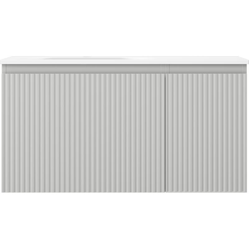 Mexen Rivel vonios kambario spintelė 90 cm su kairės pusės praustuvu Vela, 1S, 1D, rifliuota, pilka matinė/balta matinė