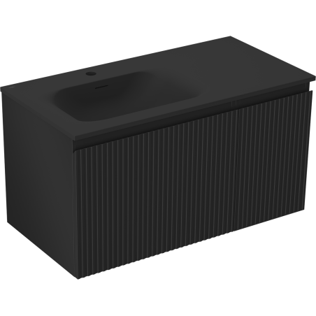 Mexen Rivel vonios spintelė 90 cm su kriaukle Vela kairė, 1S, 1D, su grioveliais, juoda matinė - 91A23-09047-3-BBFF71-W23L71