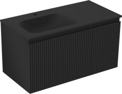 Mexen Rivel vonios spintelė 90 cm su kriaukle Vela kairė, 1S, 1D, su grioveliais, juoda matinė - 91A23-09047-3-BBFF71-W23L71