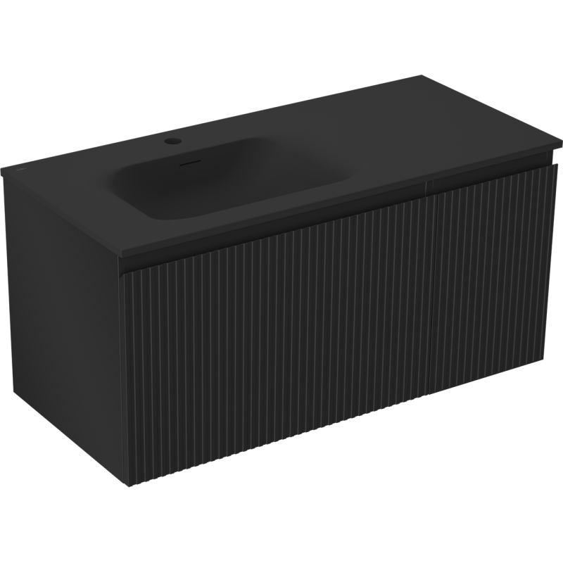 Mexen Rivel Vonios spintelė 100 cm su kairiąja kriaukle Vela, 1S, 1D, rievėta, juoda matinė - 91A23-10047-3-BBFF71-W23L71