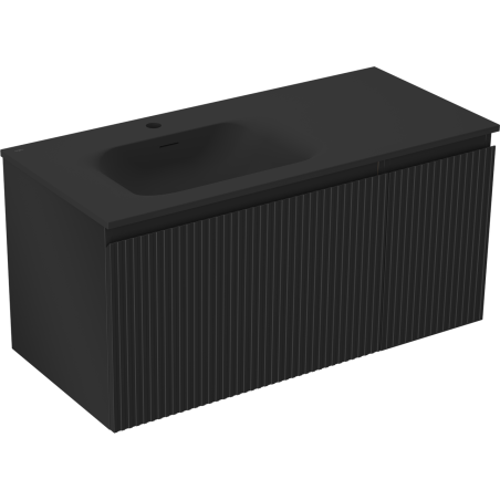 Mexen Rivel Vonios spintelė 100 cm su kairiąja kriaukle Vela, 1S, 1D, rievėta, juoda matinė - 91A23-10047-3-BBFF71-W23L71