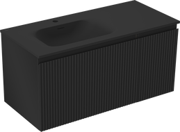 Mexen Rivel Vonios spintelė 100 cm su kairiąja kriaukle Vela, 1S, 1D, rievėta, juoda matinė - 91A23-10047-3-BBFF71-W23L71