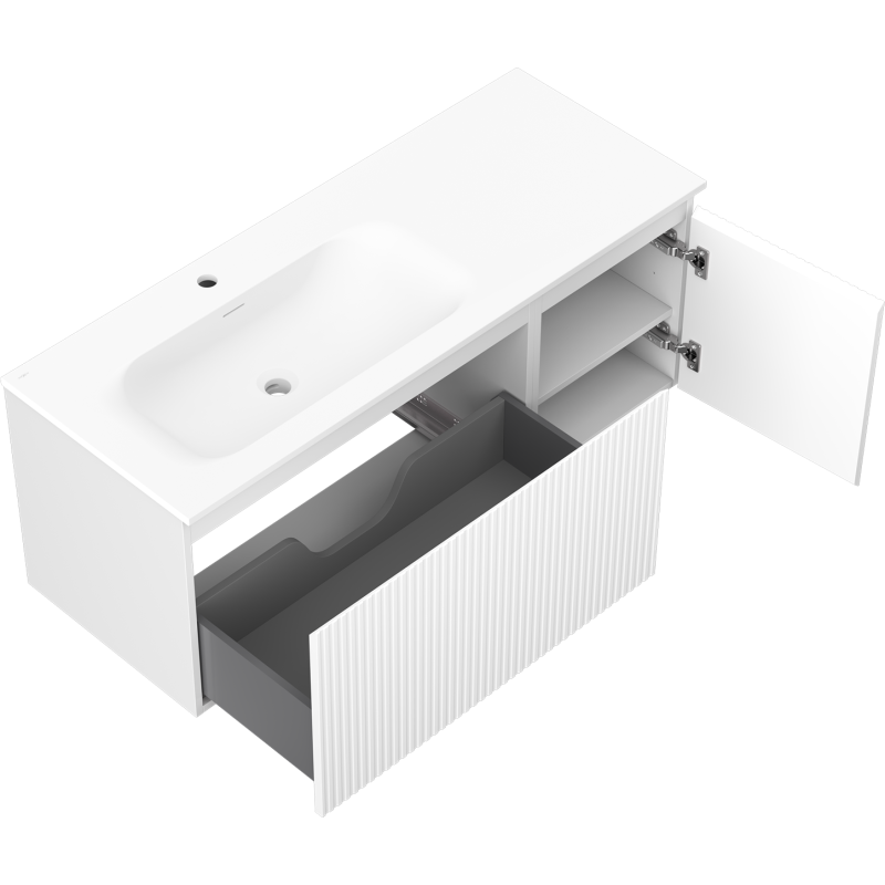 Mexen Rivel vonios spintelė 120 cm su kriaukle Vela kairė, 1S, 1D, rifliuota, balta matinė - 91A23-12047-3-BBFF01-W23L01