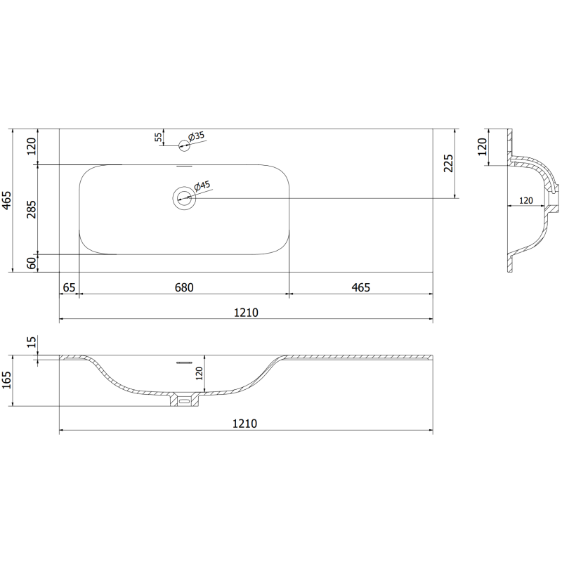 Mexen Rivel vonios spintelė 120 cm su kriaukle Vela kairė, 1S, 1D, rifliuota, balta matinė - 91A23-12047-3-BBFF01-W23L01