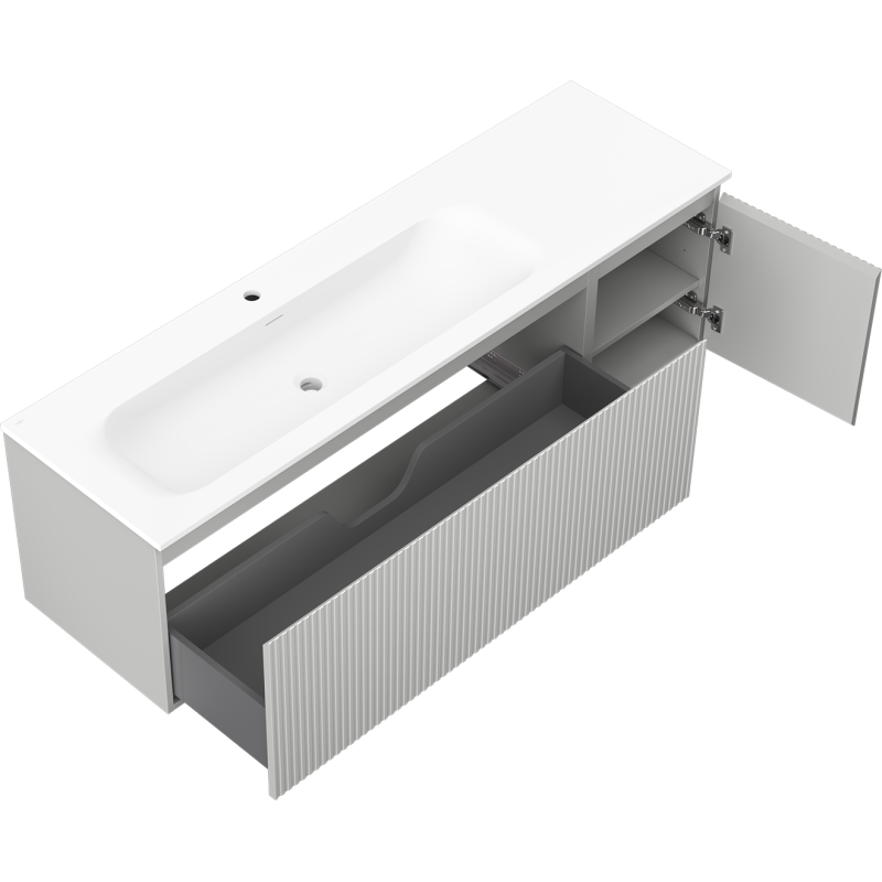 Mexen Rivel vonios spintelė 160 cm su kairine Vela kriaukle, 1S, 1D, rifliuota, pilka matinė/balta matinė