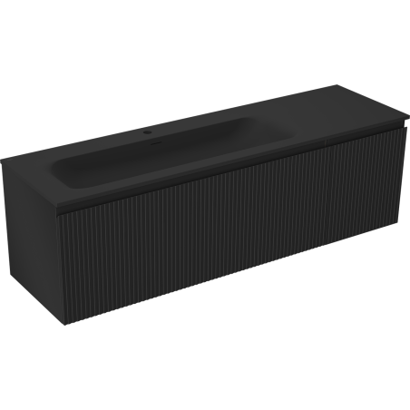 Mexen Rivel Vonios spintelė 160 cm su kriaukle Vela kairė, 1S, 1D, grioveliais, juoda matinė - 91A23-16047-3-BBFF71-W23L71