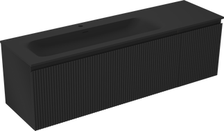 Mexen Rivel Vonios spintelė 160 cm su kriaukle Vela kairė, 1S, 1D, grioveliais, juoda matinė - 91A23-16047-3-BBFF71-W23L71