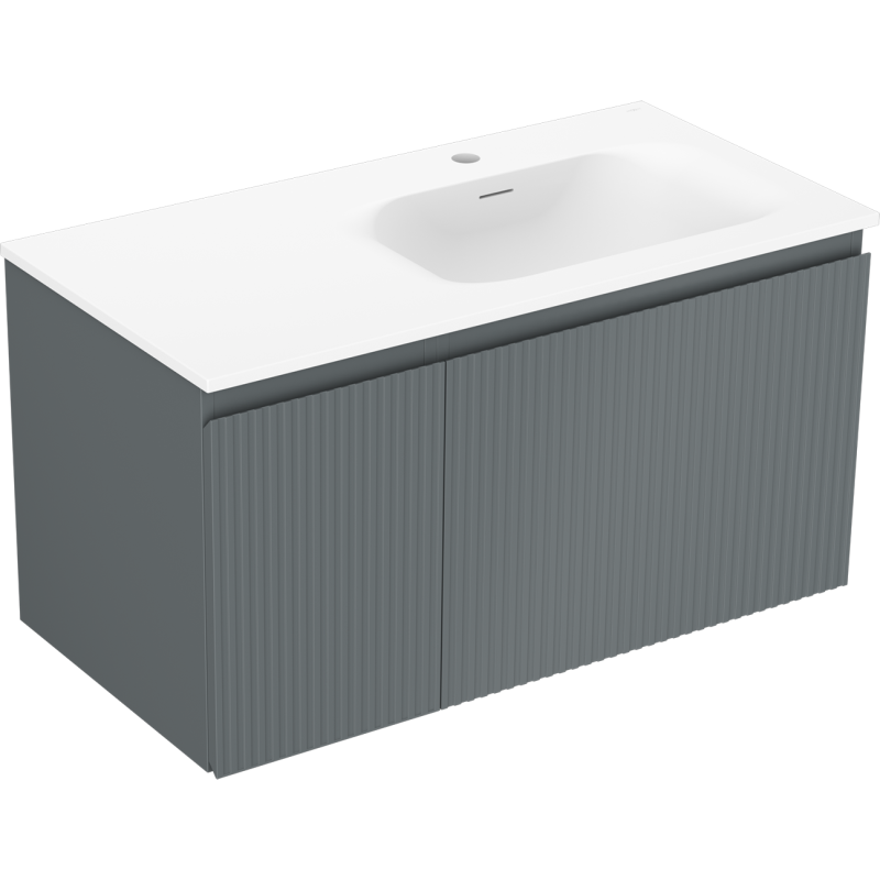 Mexen Rivel vonios spintelė 90 cm su Vela dešiniu praustuvu, 1S, 1D, grioveliais, grafito matinė/balta matinė