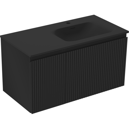 Mexen Rivel vonios spintelė 90 cm su praustuvu Vela dešinėje, 1S, 1D, rifliuota, juoda matinė - 91A23-09047-3-BBFF71-W23P71