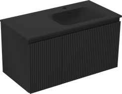 Mexen Rivel vonios spintelė 90 cm su praustuvu Vela dešinėje, 1S, 1D, rifliuota, juoda matinė - 91A23-09047-3-BBFF71-W23P71