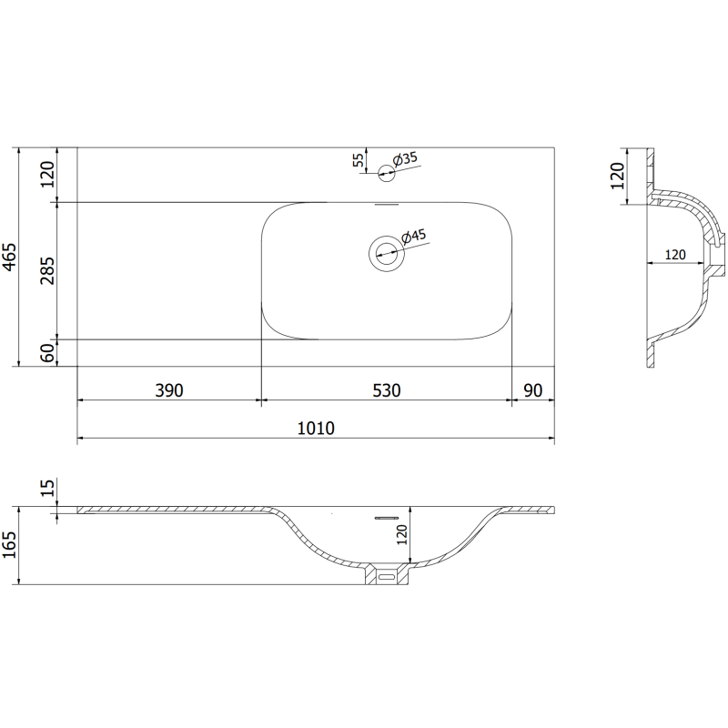 Mexen Rivel vonios spintelė 100 cm su kriaukle Vela dešinė, 1S, 1D, briaunuota, balta matinė - 91A23-10047-3-BBFF01-W23P01