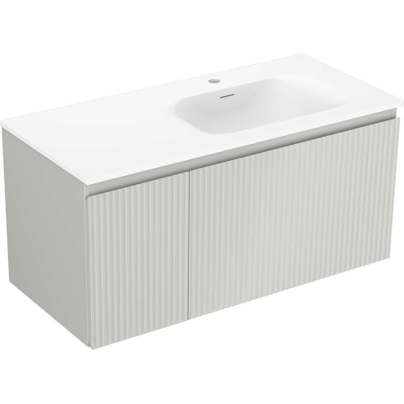 Mexen Rivel vonios spintelė 100 cm su Vela dešiniąja kriaukle, 1S, 1D, rifliuota, pilka matinė/balta matinė