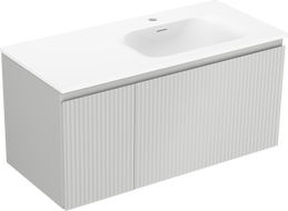 Mexen Rivel vonios spintelė 100 cm su Vela dešiniąja kriaukle, 1S, 1D, rifliuota, pilka matinė/balta matinė