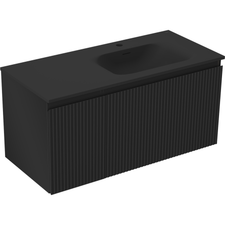 Mexen Rivel vonios spintelė 100 cm su kriaukle Vela dešinė, 1S, 1D, rifliuota, juoda matinė - 91A23-10047-3-BBFF71-W23P71