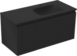 Mexen Rivel vonios spintelė 100 cm su kriaukle Vela dešinė, 1S, 1D, rifliuota, juoda matinė - 91A23-10047-3-BBFF71-W23P71