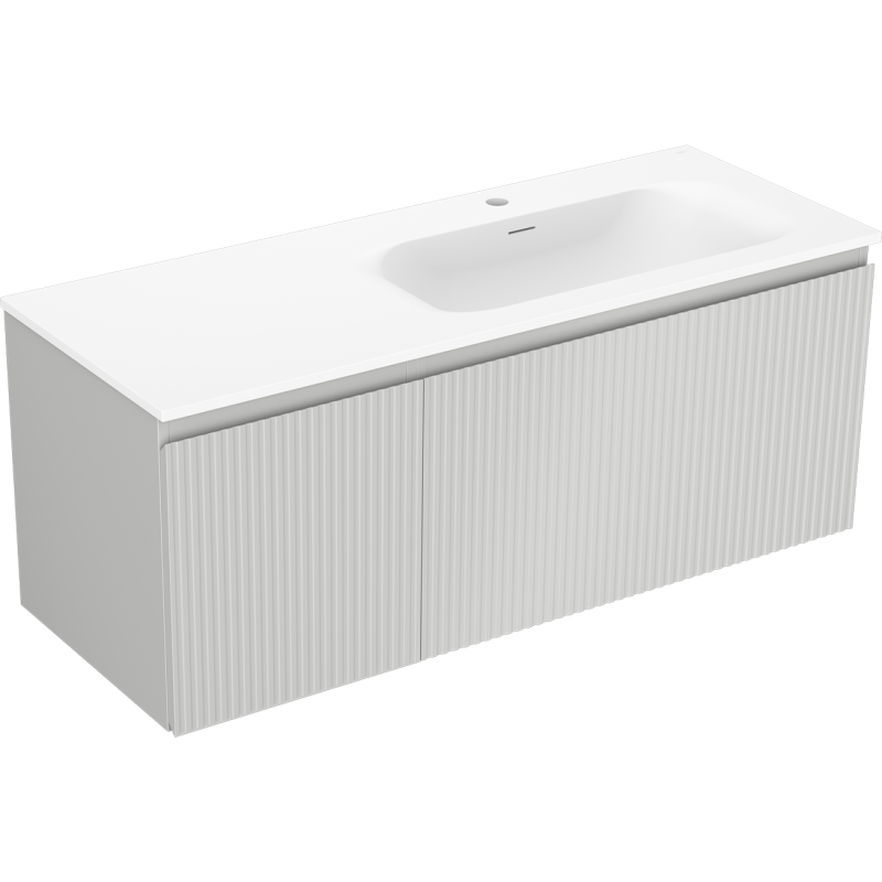 Mexen Rivel vonios spintelė 120 cm su kriaukle Vela dešinėje, 1S, 1D, rifliuota, pilka matinė/balta matinė