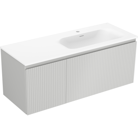 Mexen Rivel vonios spintelė 120 cm su kriaukle Vela dešinėje, 1S, 1D, rifliuota, pilka matinė/balta matinė