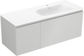 Mexen Rivel vonios spintelė 120 cm su kriaukle Vela dešinėje, 1S, 1D, rifliuota, pilka matinė/balta matinė