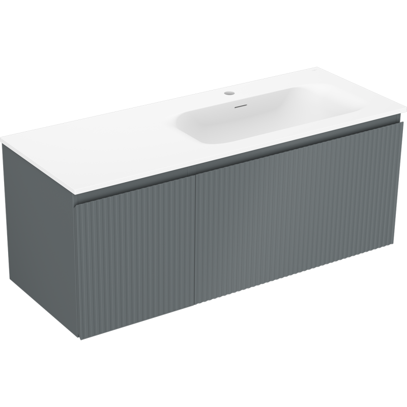 Mexen Rivel vonios spintelė 120 cm su praustuvu Vela dešinė, 1S, 1D, rievėta, grafito/balta matinė - 91A23-12047-3-BBFF66-W23P01