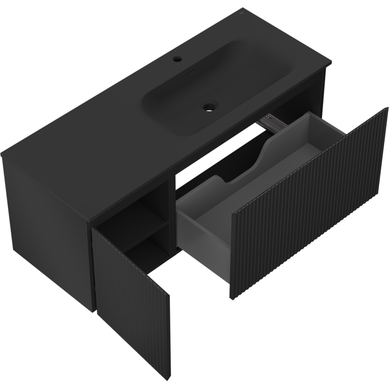 Mexen Rivel vonios spintelė 120 cm su dešine praustuve Vela, 1S, 1D, rifliuota, juoda matinė - 91A23-12047-3-BBFF71-W23P71