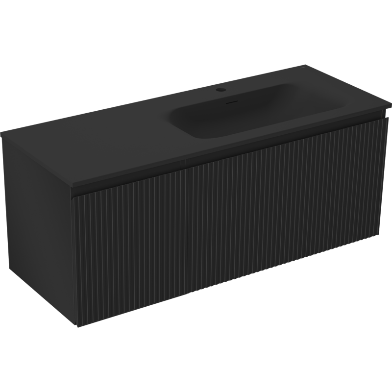 Mexen Rivel vonios spintelė 120 cm su dešine praustuve Vela, 1S, 1D, rifliuota, juoda matinė - 91A23-12047-3-BBFF71-W23P71